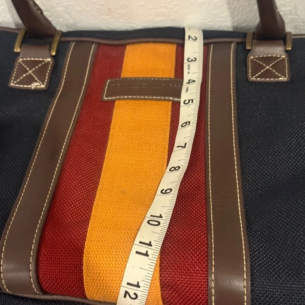 Tommy Hilfiger Vinatge Navy Blue Duffel Bag with Red and Yellow Stripes